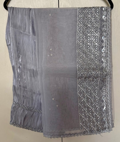 Pakistani Designer Crush Lava Silk Suit, Embroidered Neckline, Organza Dupatta, party wear dress