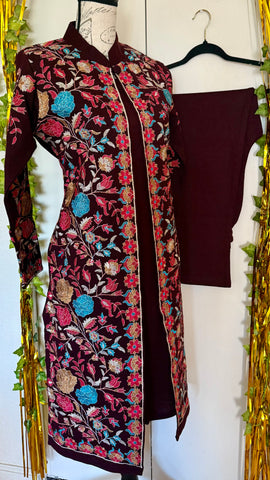 Kashmiri Ari Embroidered  Long Coat Jacket set