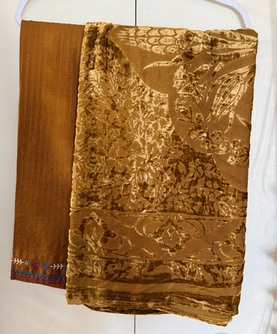 Pakistani designer slub khadder semi formal dress with velvet plachi dupatta