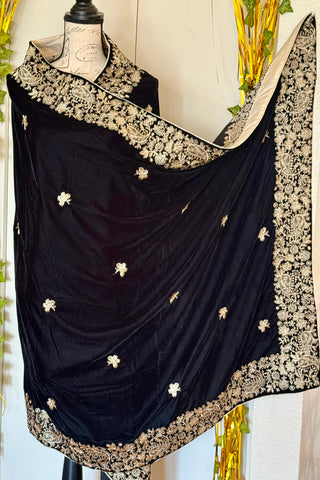 Pakistani velvet shawl, wrap, scarf, velvet embroidered shawl