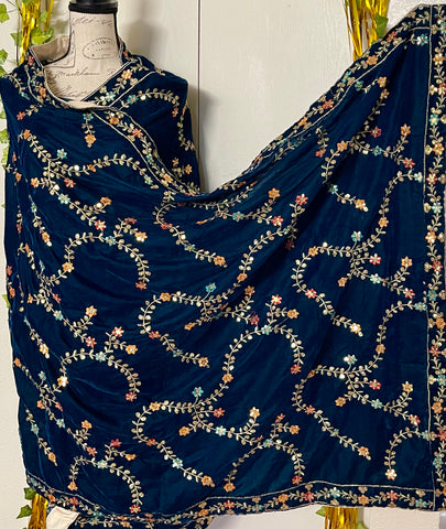 Pakistani embroidered velvet shawl, wrap, scarf