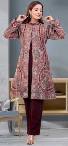 Kashmiri Kani Woolen Long Coat Set