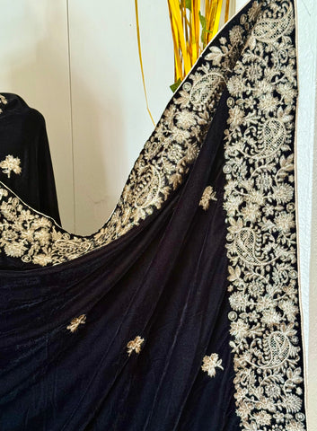 Pakistani velvet shawl, wrap, scarf, velvet embroidered shawl