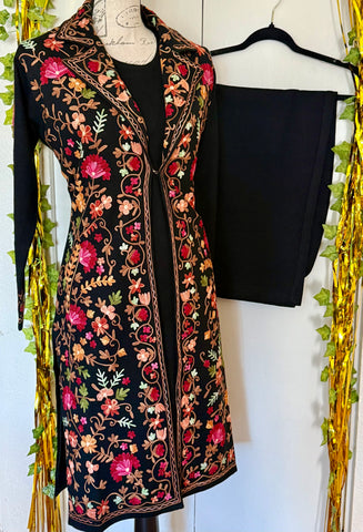 Kashmiri Ari Embroidered Long Coat, Jacket Set