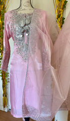 Pakistani Designer Crush Lava Silk Suit, Embroidered Neckline, Organza Dupatta, party wear dress