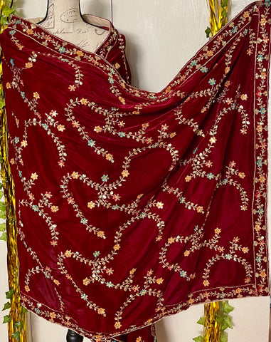 Pakistani embroidered velvet shawl, scarf, wrap,velvet shawl