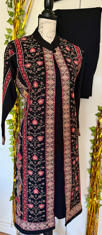 Kashmiri Woolen Embroidered Long Coat With Pants