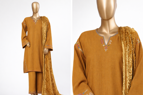 Pakistani designer slub khadder semi formal dress with velvet plachi dupatta